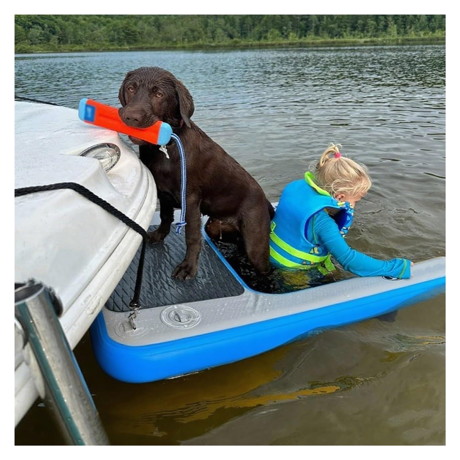 Portable Dog Pool Float Ramp Small，59.1in Inflatable Dog Floating Dock Load 231.5lbs，Foldable Anti Slip EVA Dogs Floating Platform for Swimming Pets(Blue)