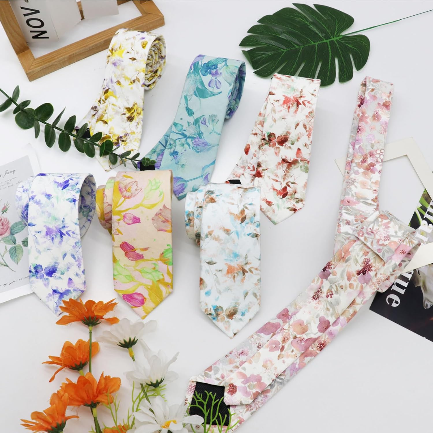 Floral Ties for Men, 2.36" Cotton Men's Neckties Printed Pattern Skinny Neckties for Men for Daily Party Trip