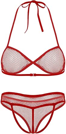 Amazon.com: TSSOE Women's Fishnet Cameltoe See Through Bikinis Set