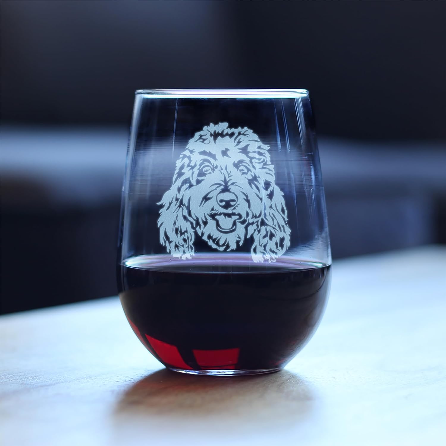 Custom Golden Doodle Face - Stemless Wine Glass - Goldendoodle Gifts for Women & Men - Large 17 Ounce Glasses - Customized Glasses