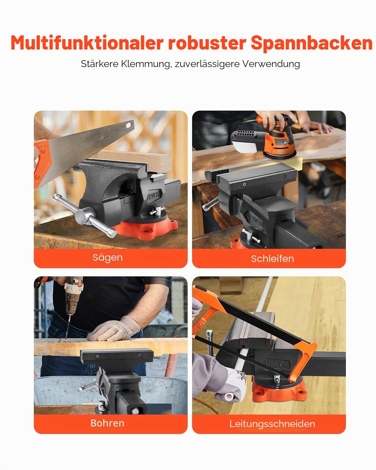 VEVOR Schraubstock, 203 mm Backenbreite, 203 mm max. Backenöffnung, 360° schwenkbare Feststellbasis, 94 mm Ausladung, Werkbank-Schraubstock aus Sphäroguss, Zweiwege-Backen zum Einspannen runder Rohre