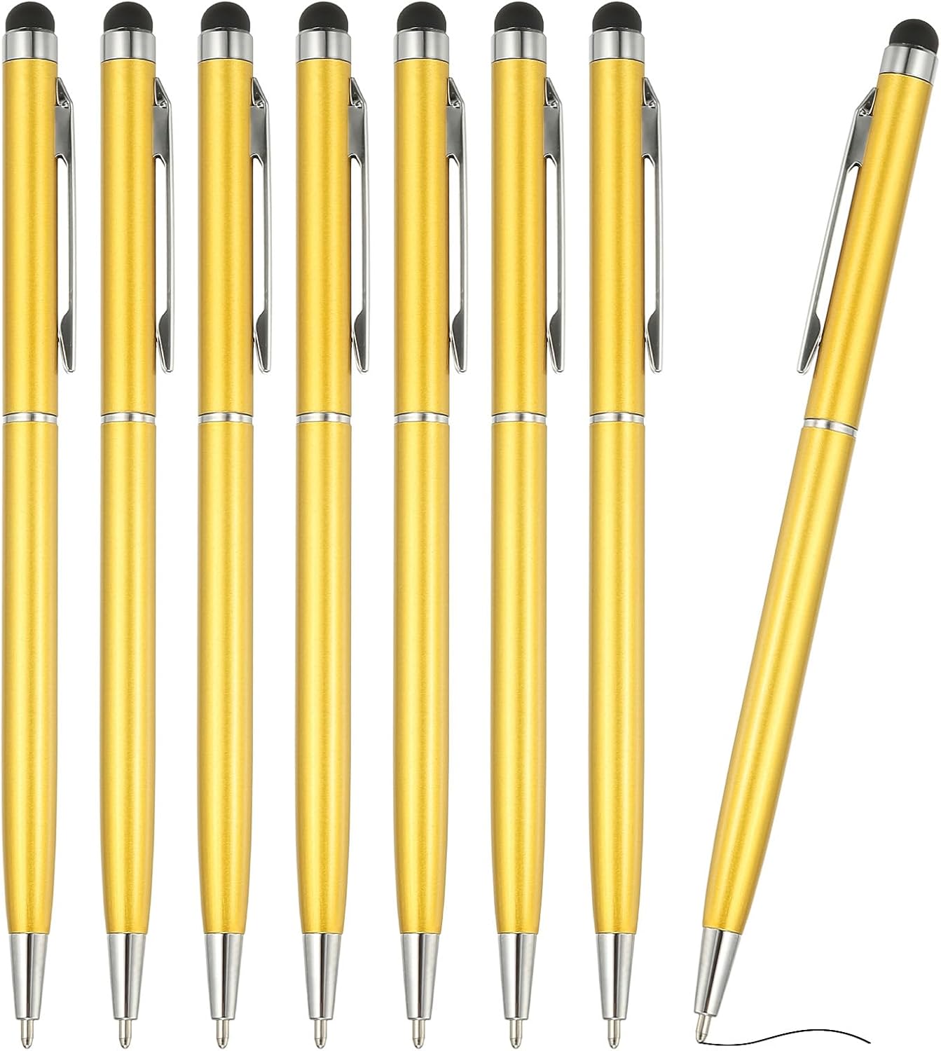PATIKIL Ballpoint Pen with Stylus Tip, 8Pcs 2 in 1 Slim Metal Black Ink 1.0mm Medium Point Stylus Pen for Touch Screens Office Desk, Golden