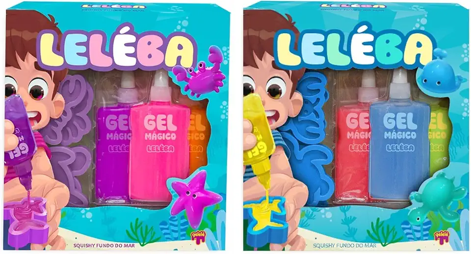 Slime Gelelé Leléba Gel Mágico Fundo Do Mar 2 Kits 22 Peças