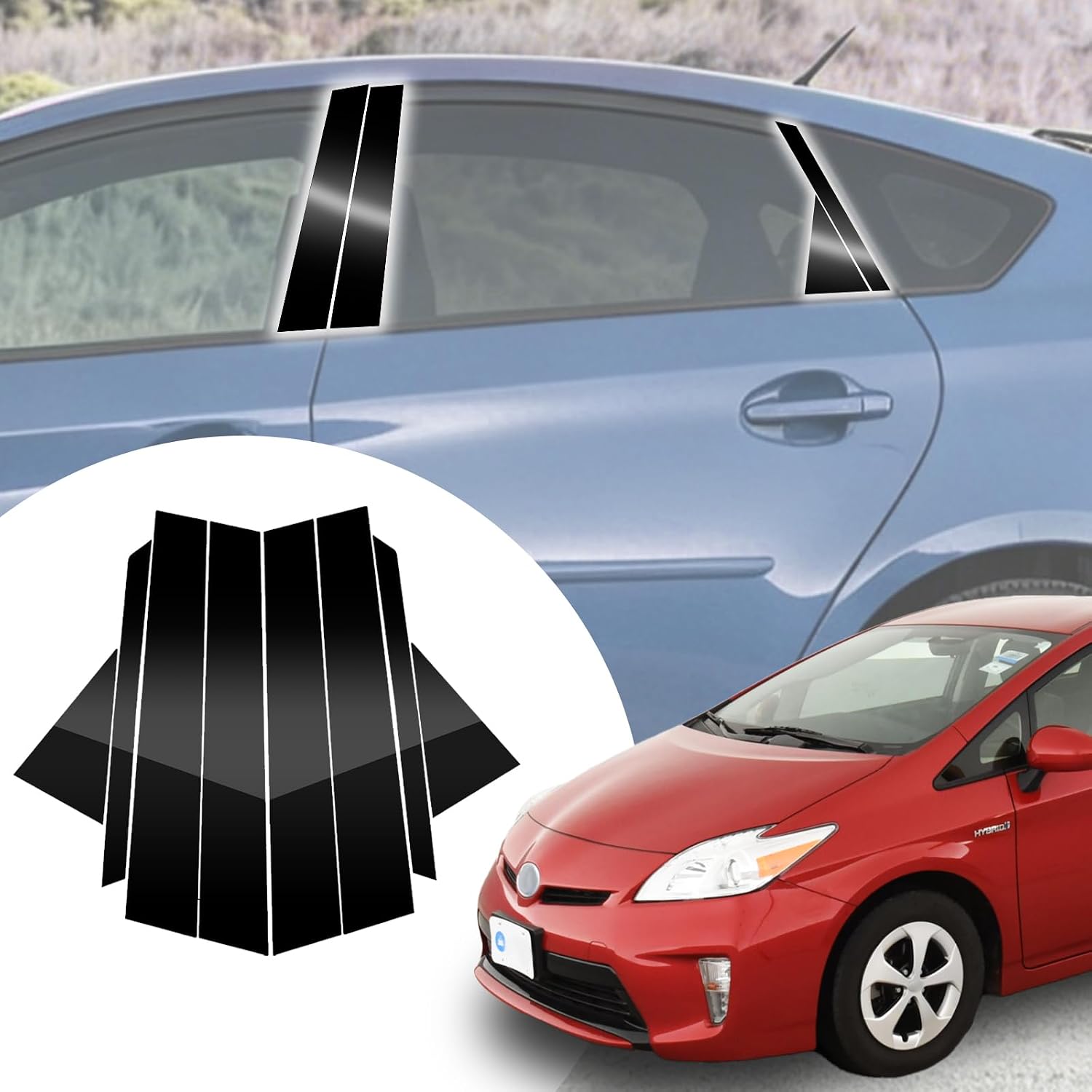 Window Pillar Cover Stickers for Toyota Prius 3rd Gen 2010-2015 Accessories Exterior Side Door Window Posts Molding Cover Panel B/C Pillar Trim Sticker Kits Glossy Black 8pcs