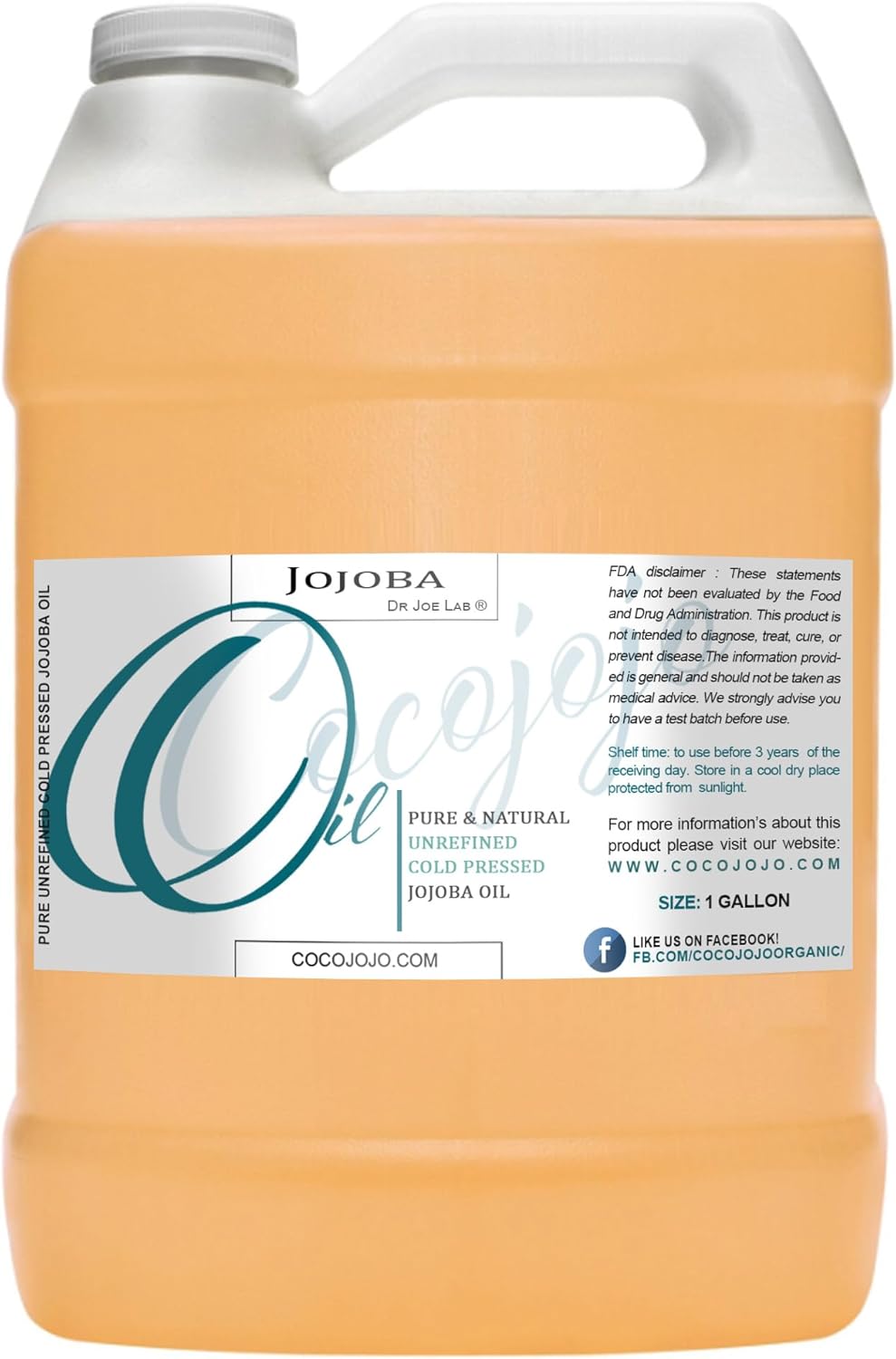 Dr Joe Lab Jojoba Oil Organic, Jojoba Oil for Hair Growth, Jojoba Oil for Skin, Jojoba Oil for Face, 100% Pure Natural, Cold Pressed, Deep Moisturizing Anti-Aging, Essential Oils – 128 Fl Oz (1 Gal)