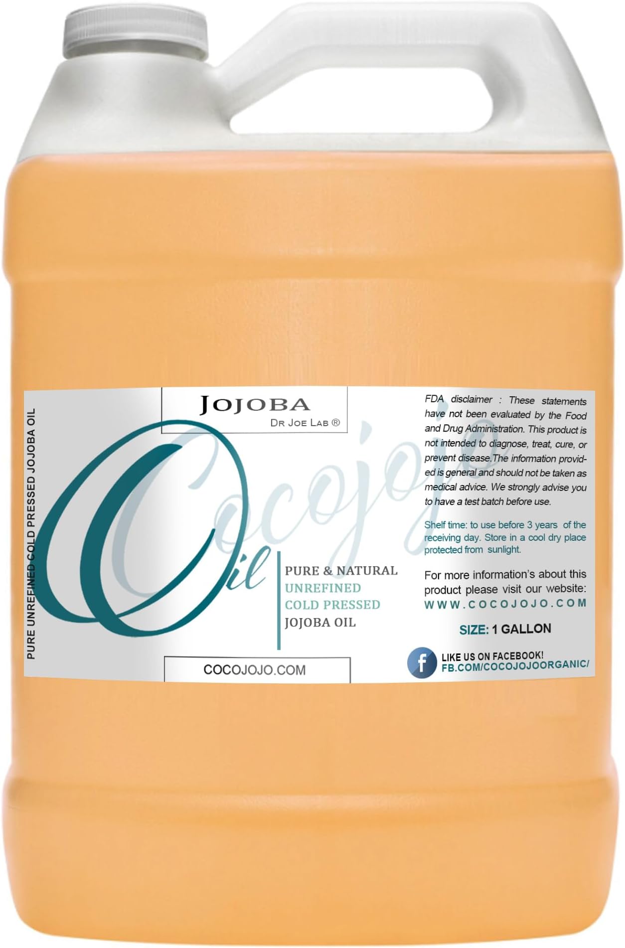 Cocojojo Jojoba Oil Organic, jojoba oil for Hair Growth, jojoba oil for Skin, for Face, 100% Pure Natural, Cold Pressed, Deep Moisturizing Anti-Aging, Essential Oils - 128 Fl Oz