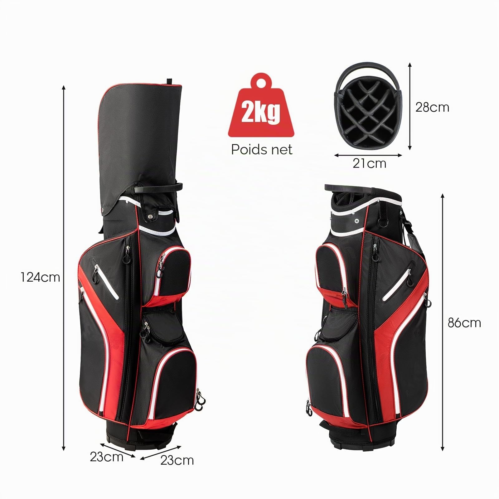 LIFEZEAL Sac de Golf, Sac de Voyage, étui à 14 Compartiments, Sac de Golf à bandoulière, léger, imperméable, Portable, avec Sangle, Porte-gobelets, 9 Sacs, Sac Isotherme, Porte-Parapluie