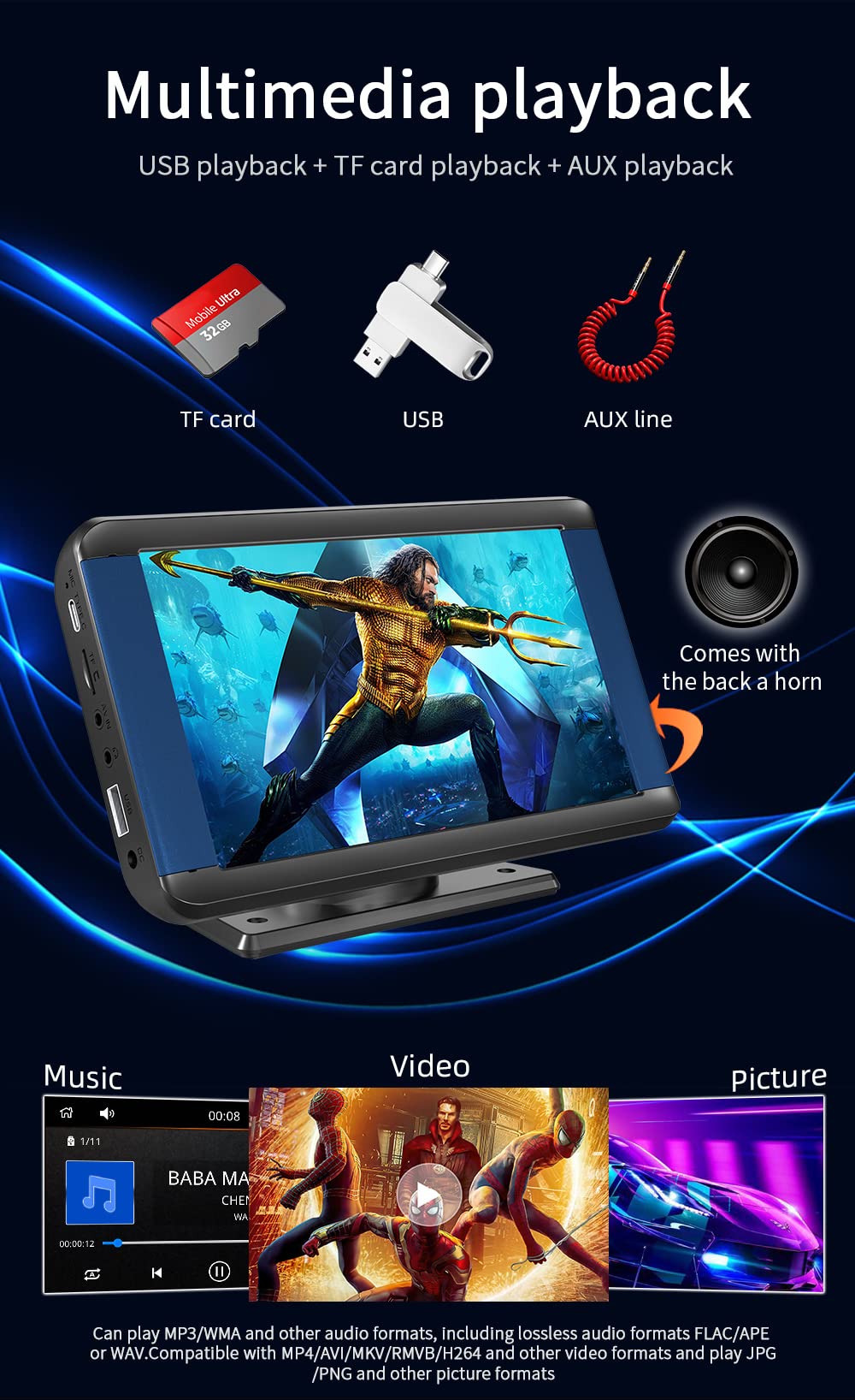 Estéreo inalámbrico portátil para automóvil Pantalla táctil IPS de 7 Pulgadas Compatible Apple Carplay y Android Auto Radio para automóvil con Bluetooth Manos Libres, Mirror Link, Transmisor FM, AUX