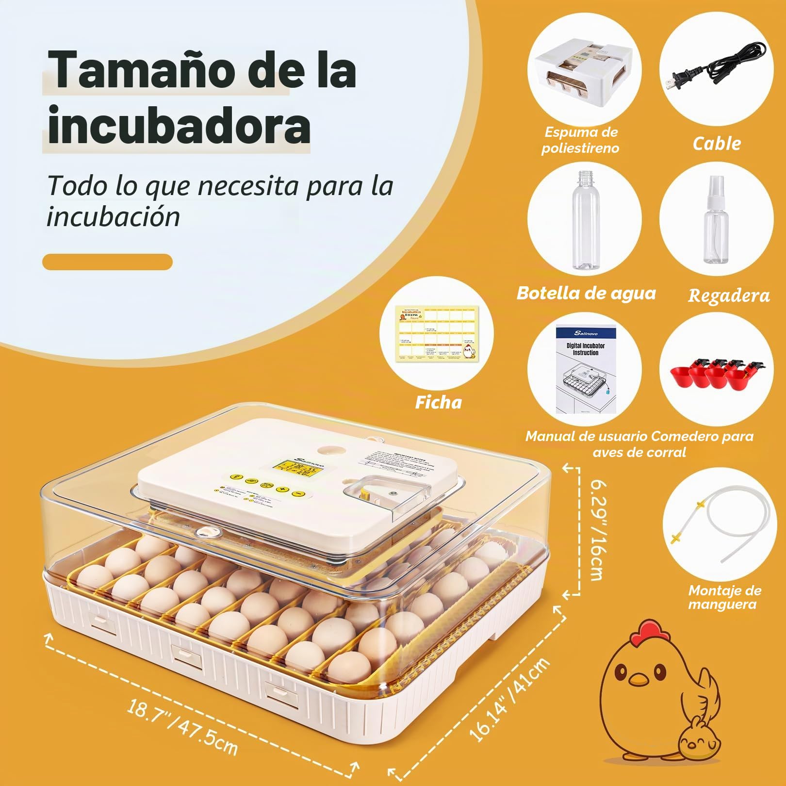 Sailnovo Incubadora de huevos de 56 huevos, totalmente automática, con giro automático, control de humedad y temperatura, incubadora para pollo, pato, codorniz, para laboratorio, escuela, granja