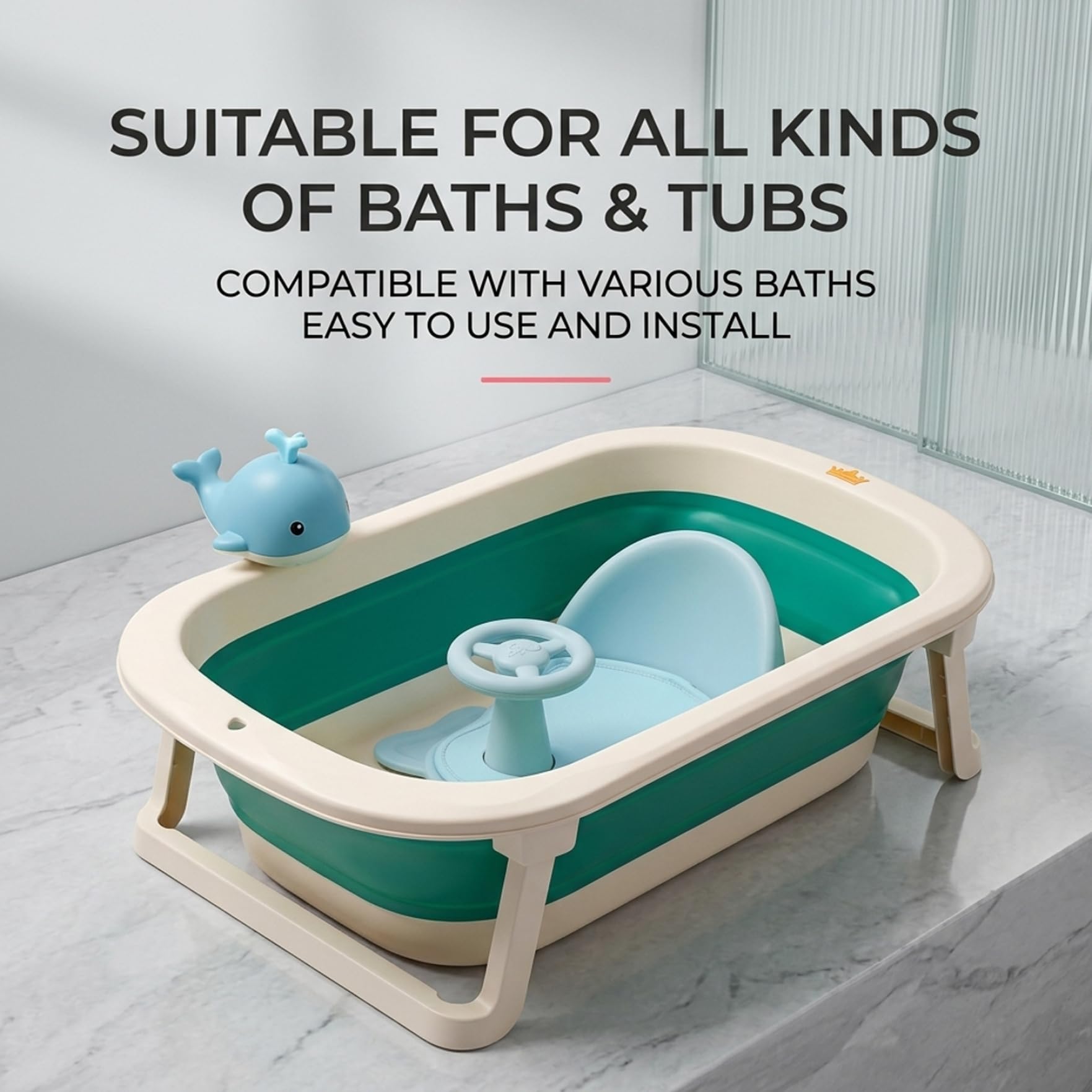 Asiento de baño para bebé, Asiento de baño para bebé - Silla segura para niños pequeños con respaldo y ventosas para sentarse en el fregadero o la bañera, verde