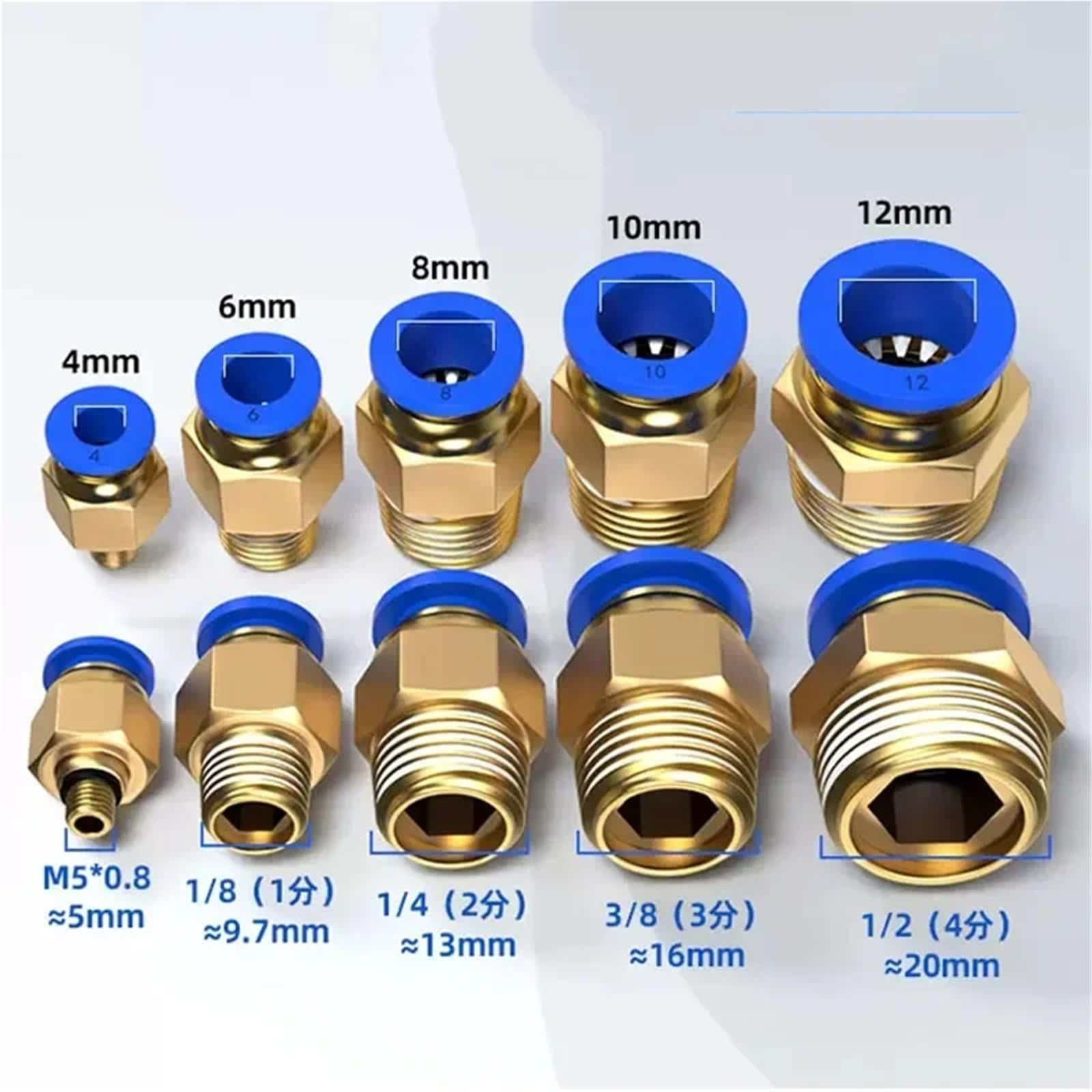 Conectores neumáticos PC Rosca Montaje 4mm 6mm 8mm 10mm Conector de Manguera PT 1/4 1/8 1/2 Piezas de liberación rápida 1 Uds(12-01)
