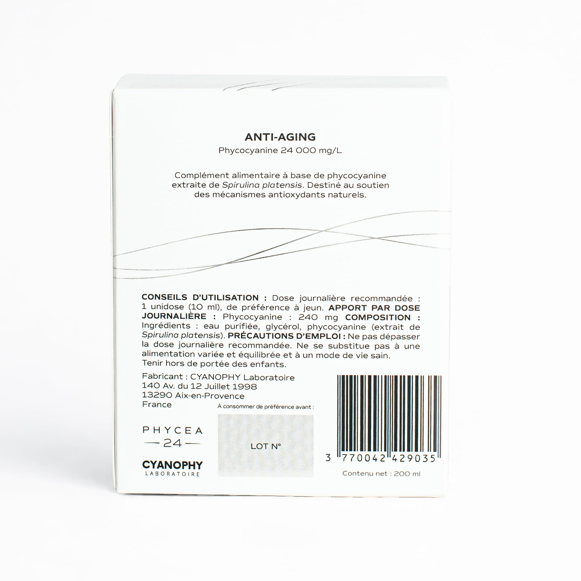 Französisches Premium-Phycocyanin 24000 mg/L – Langlebigkeit & Anti-Aging – Hochkonzentriert – Optimierte Dosierung – Blaue Spirulina – 100% Natürlich – Phycéa 24 (Apfel)