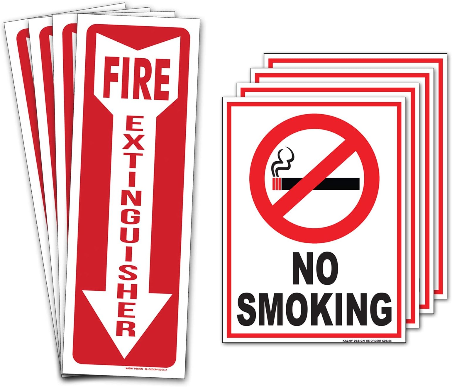 (8 Pack) FIRE Safety Bundle - (Set of 4) 4" x 12" Fire Extinguisher Vinyl Stickers & (Set of 4) 6" x 8" No Smoking Self Adhesive Vinyl Decal Signs - Heavy Duty 4 Mil - UV Protected & Weatherproof