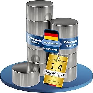 10x Neodym Power Magnet silber - Scheibenmagnet extra stark rund - Durchmesser 15x8mm hoch - starke Magneten Supermagnet -...