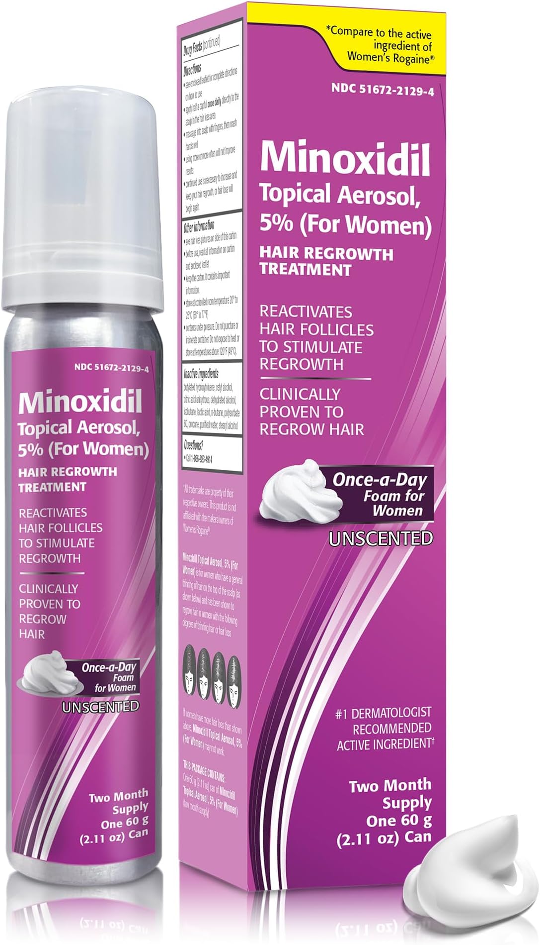 Minoxidil for Women, 2.11 Oz (2 Months Supply) Clinically Proven to Regrow Hair, Topical Aerosol Foam 5%, Hair Thinning Treatment