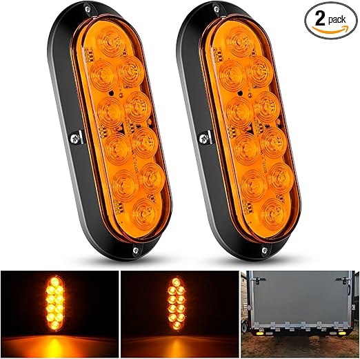 Nilight 6 Inch Oval Amber LED Trailer Tail Lights 2PCS 10 LEDs Waterproof Turn SignalsTrailers Lights for Truck RV Boat Bus Lorry Camper Van Caravan