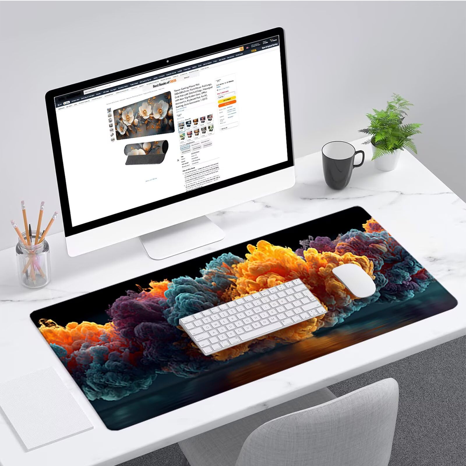 Podkładka pod mysz XXL Żółta, Chmura Podkładka Na Biurko 1600x800x3mm, Podkładka Na Biurko Z Antypoślizgową Gumową Podstawą, Desk Mat, Podkładka Pod Mysz Gaming z Szytymi Krawędziami, Akcesoria do