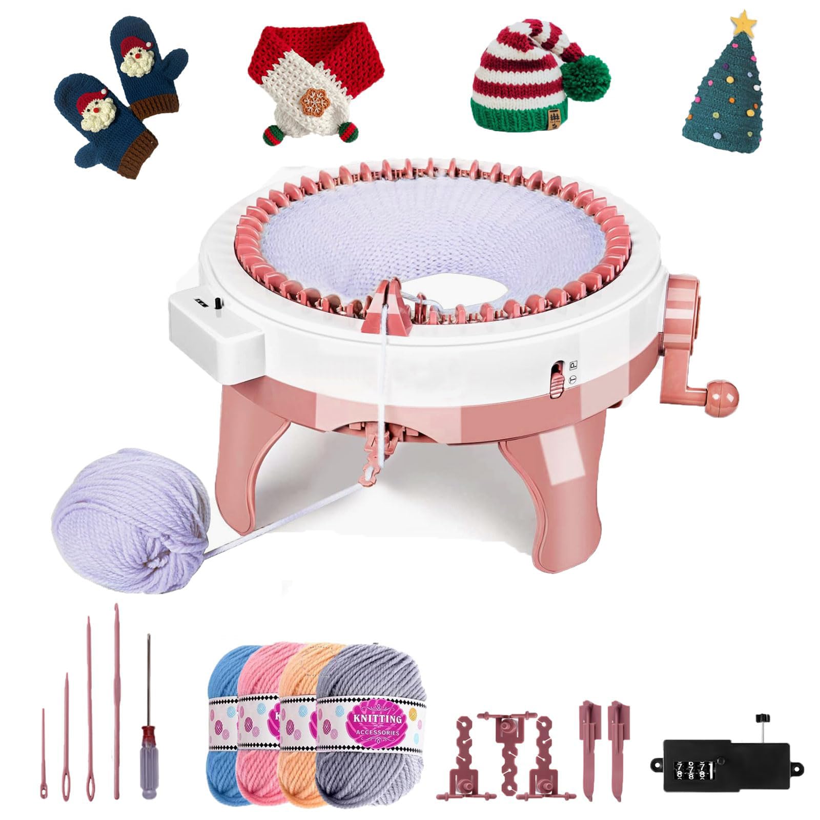 Mhwgo Strickmaschine 48 Nadeln mit Reihenzähler, Smart Weaving Loom Strickmaschine, Runder Webrahmen, DIY-Dualmodus Strick-maschine für Erwachsene Kinder Socken Hüte Schals Handschuhe
