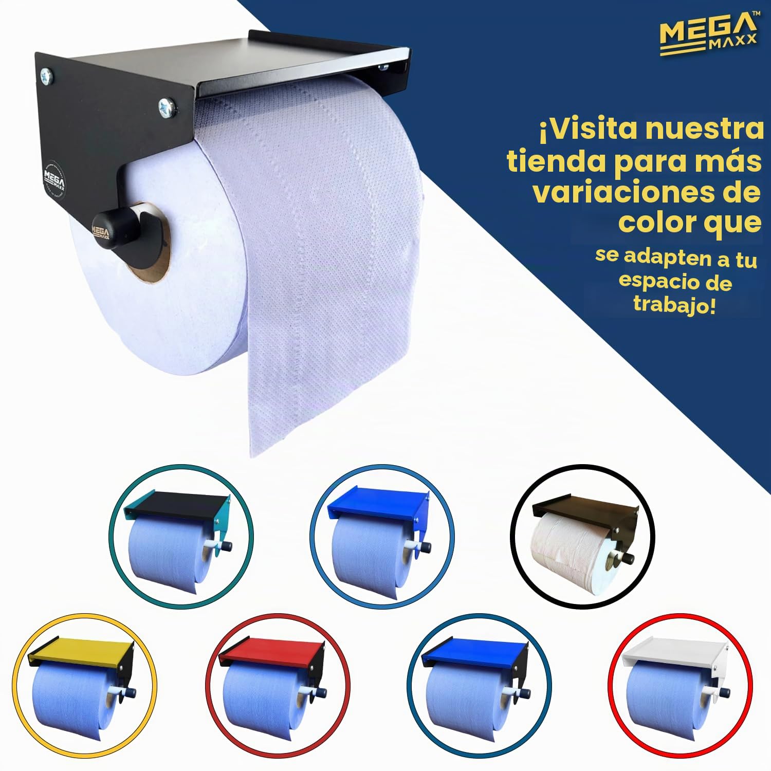Dispensador de rollos azul montado en la pared, soporte de rollo azul con estante de almacenamiento, dispensador y soporte industrial de toallas de papel, ideal para oficina, hogar, almacén,