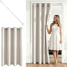 MRTREES Door Curtain 140 x 195 cm Light Beige with Rod without Drilling | White Extendable Rod 75-125 cm, Thermal Blackout Curtains, Easy Assembly, for Dressing, Room Dividers, Bedrooms