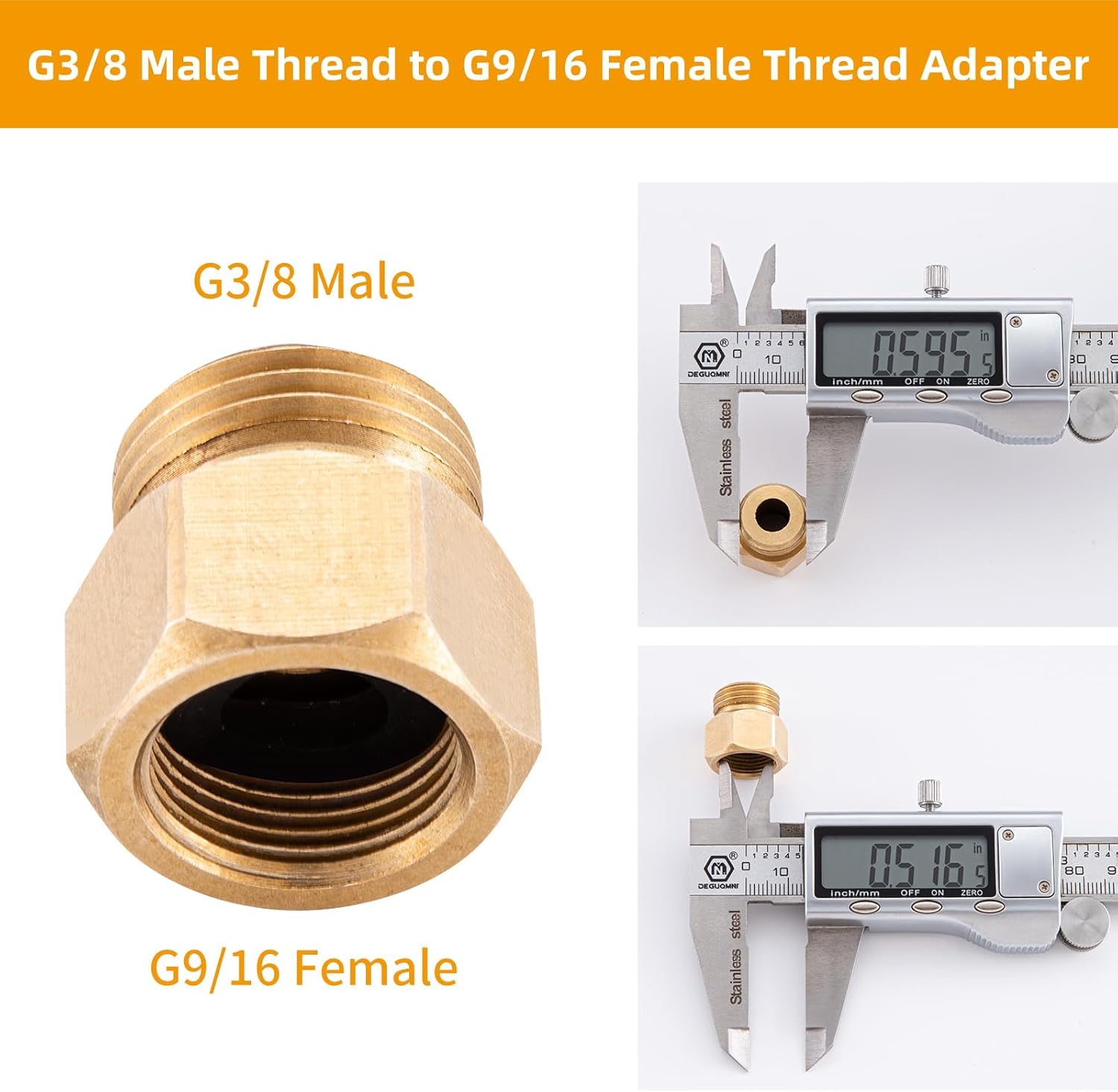 Brass Pipe Fitting, Adapter, 3/8" Male Pipe x 9/16" Female Pipe ，1200psi High Pressure (Pack of 2)