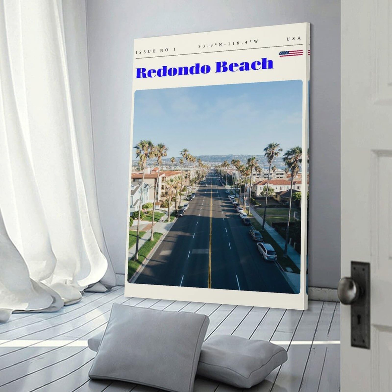 Junmoney Redondo Beach California Travel Art Hanging Wall Art 12x18inch(30x45cm), for Restful Interiors, Bedrooms Or Small Rooms, Home Artwork with A Soft Interior Feel