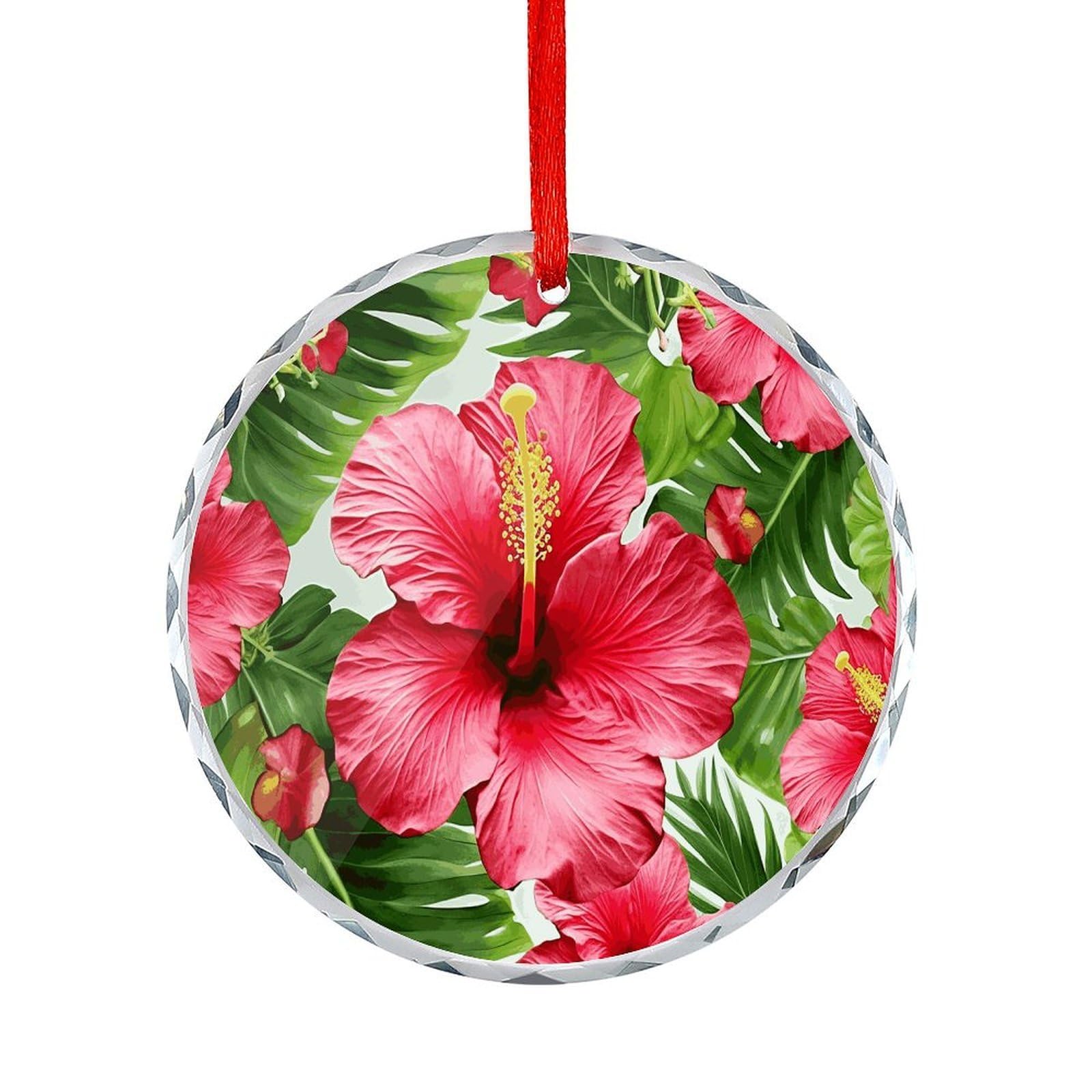 Btcowzrv Style Hibiscus Flower Round Ornament Hanging Pendant Decor