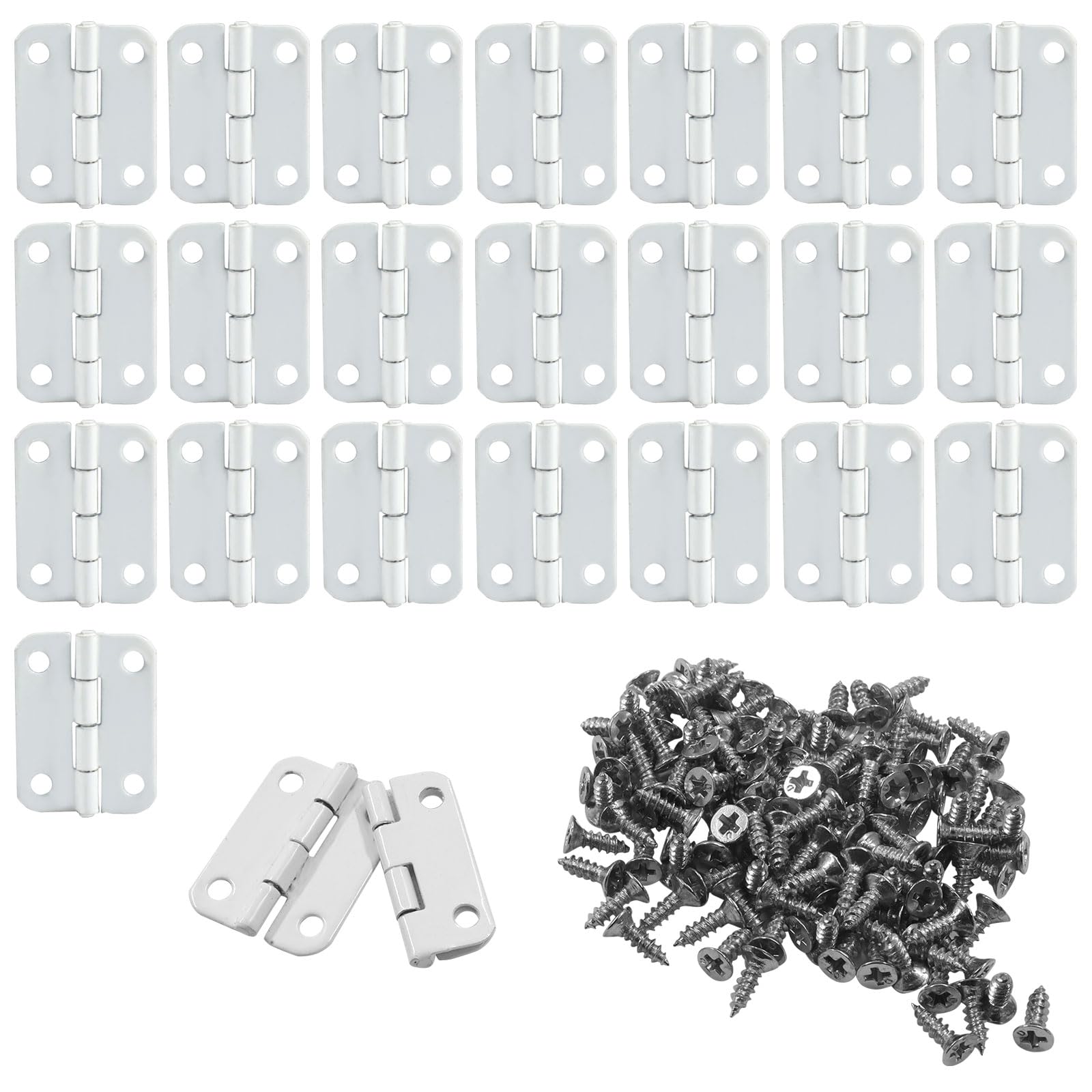 Murtenze 24Pcs Butt Hinge, 1" x 3/4" Metal Foldable Door Hinges with Screws for Cabinet Door Closet, Jewelry, Wooden Box (White)