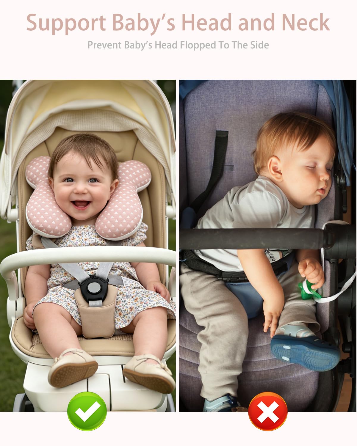 KAKIBLIN Cuscino da viaggio per bambini, cuscino da collo per seggiolino auto, cuscino di supporto per collo per testa e collo, supporto per la testa del neonato per seggiolino auto, passeggino