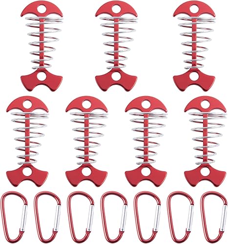 CHANGE MOORE Clavijas de anclaje para cubierta con mosquetones, estacas de aluminio resistentes al viento para tienda de campaña de resorte,