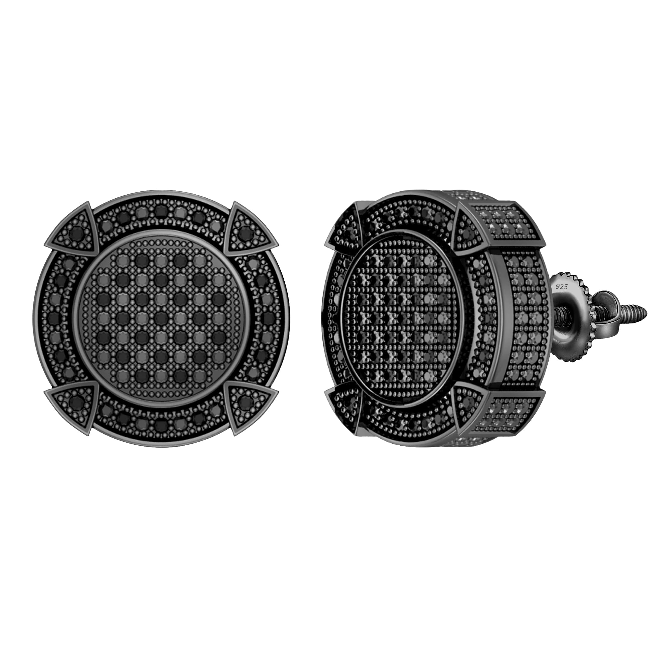 Dazzlingrock Collection 0.25 Ctw Round Black Natural Diamond 13.50mm Cluster Studs, Unisex Design Ladies,Mens Real Diamond Earrings