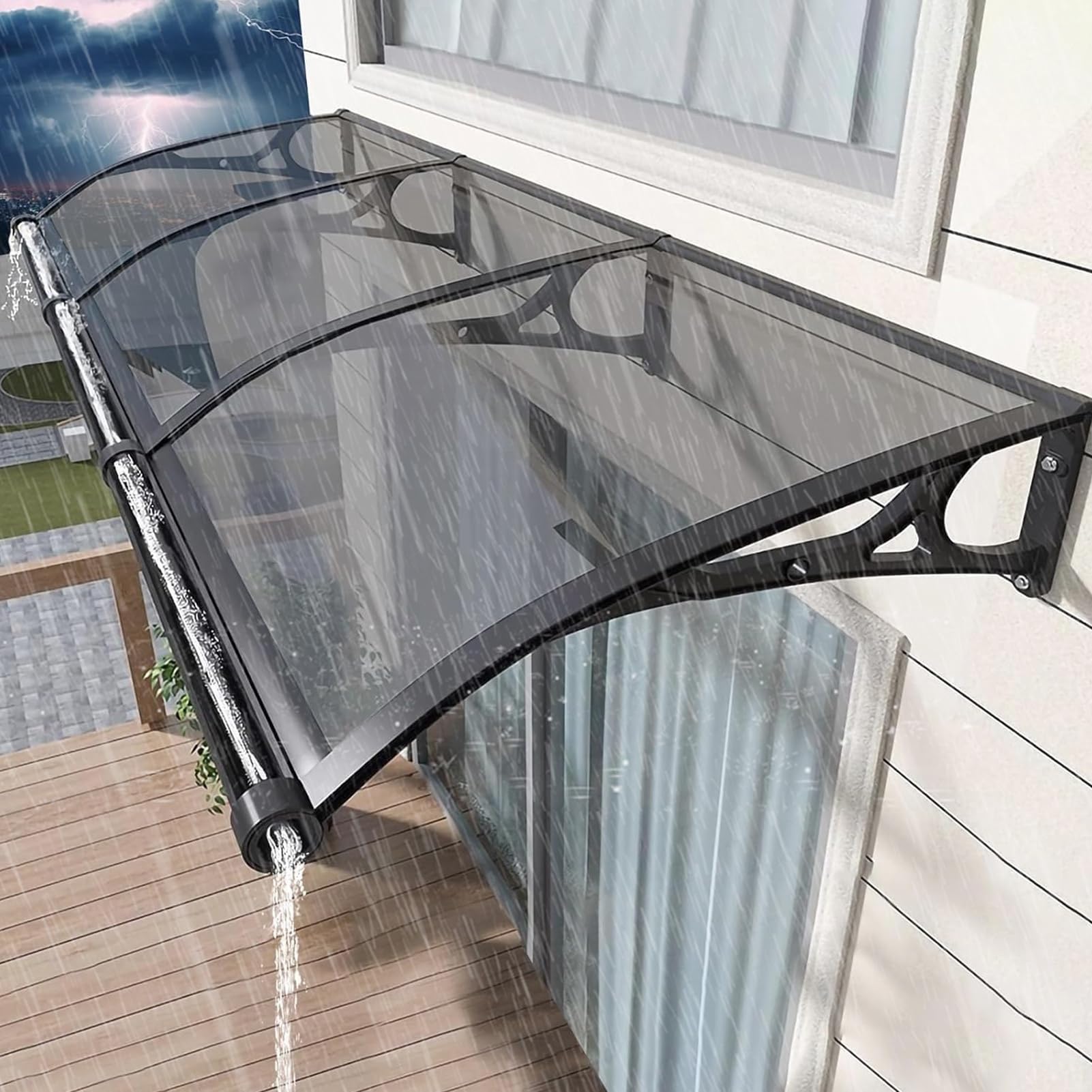Auvent marquise pour portes d'entrée gris en polycarbonate robuste 120x200cm