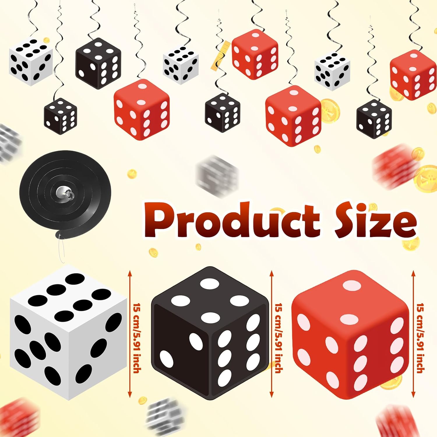 Soulchen 48 Pcs Casino Dice Party Hanging Swirl Decoration Casino Theme Party Decor for Game Night Las Vegas Birthday Graduation Prom Supply