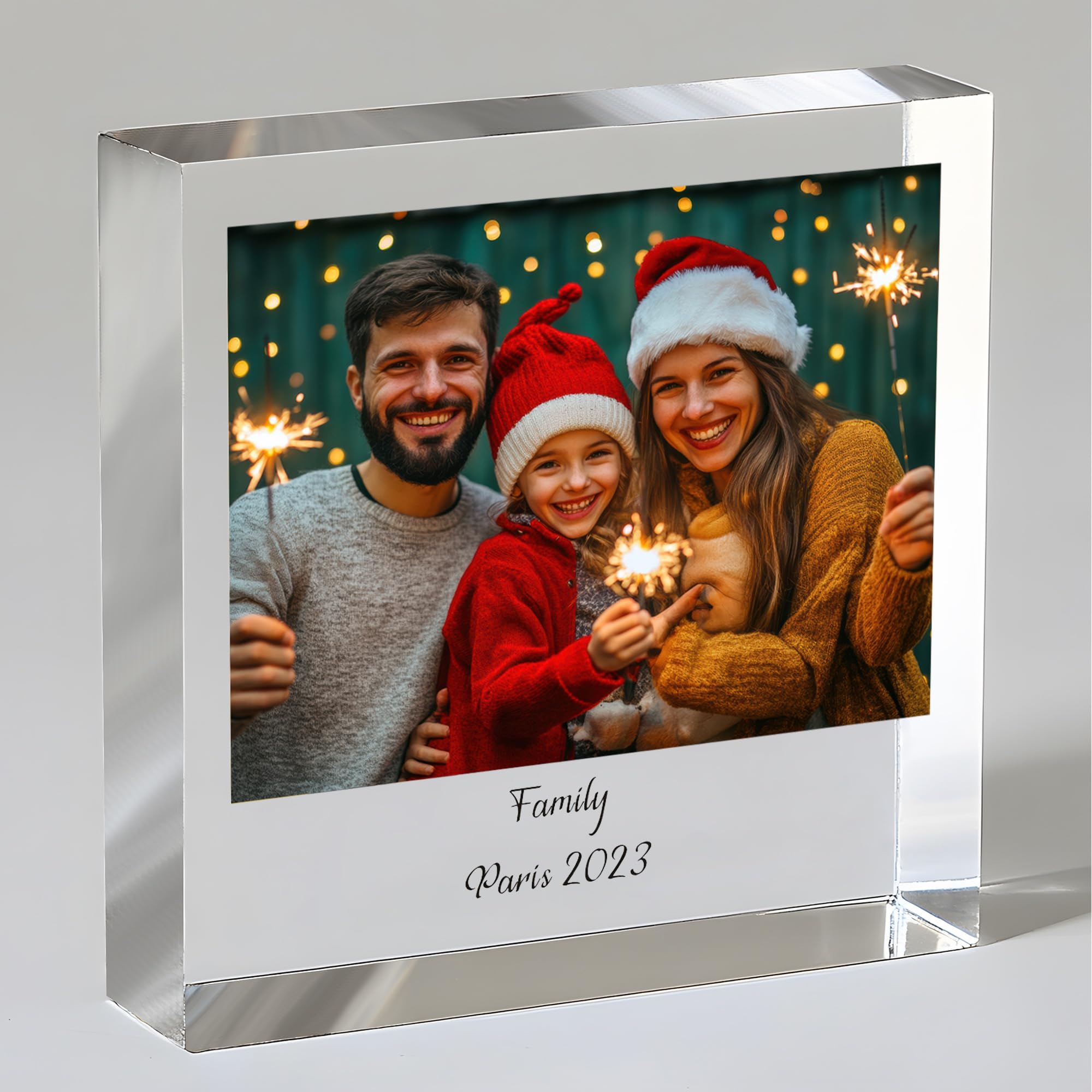 Personalised Photo Gifts for Women Man Acrylic Block Plaque Custom Photo Christmas Photo Frame Gifts for Christmas Women Him Family Acrylic Photo Block with Any Picture & Text (Square)