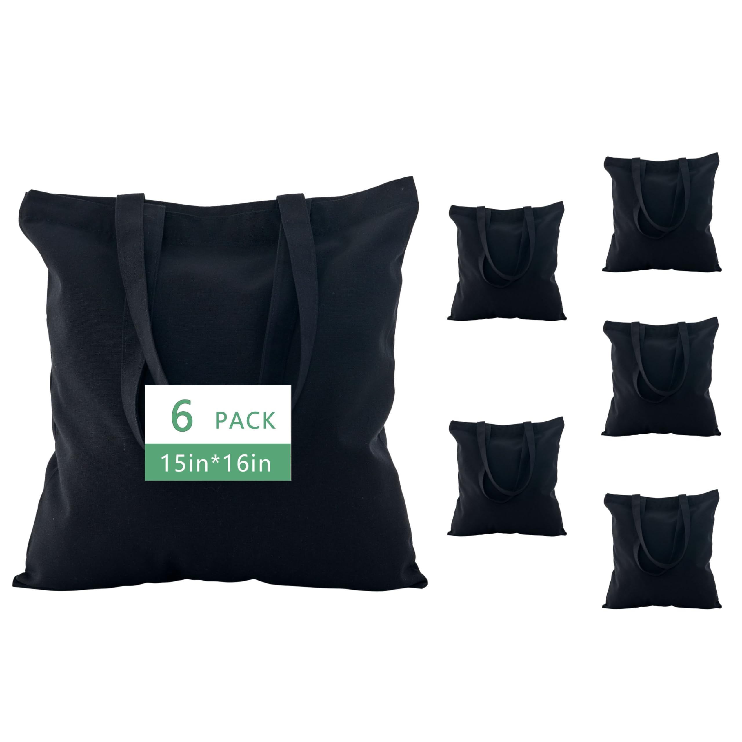 Zenloria Canvas Tote Bags 15x16 – 2 | 6 | 12 Pack Reusable Cotton Totes for Grocery, Crafts, DIY, Painting