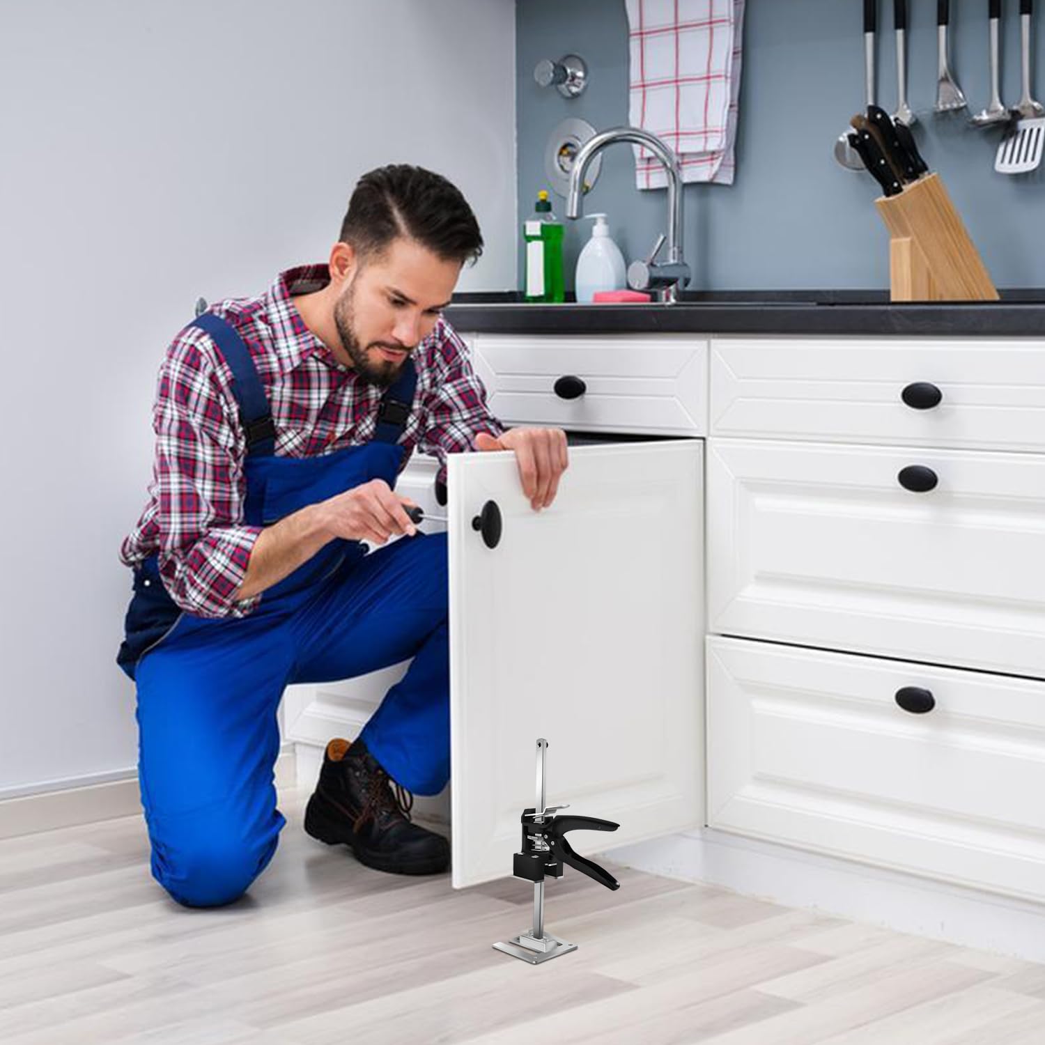 Ikodm Braccio di risparmio di lavoro con scala fino a 150 kg, 2 paletti per attrezzi manuali con funzione di sollevamento lento e rapido, sollevatore per mobili, porte, armadi, altezza 30 cm