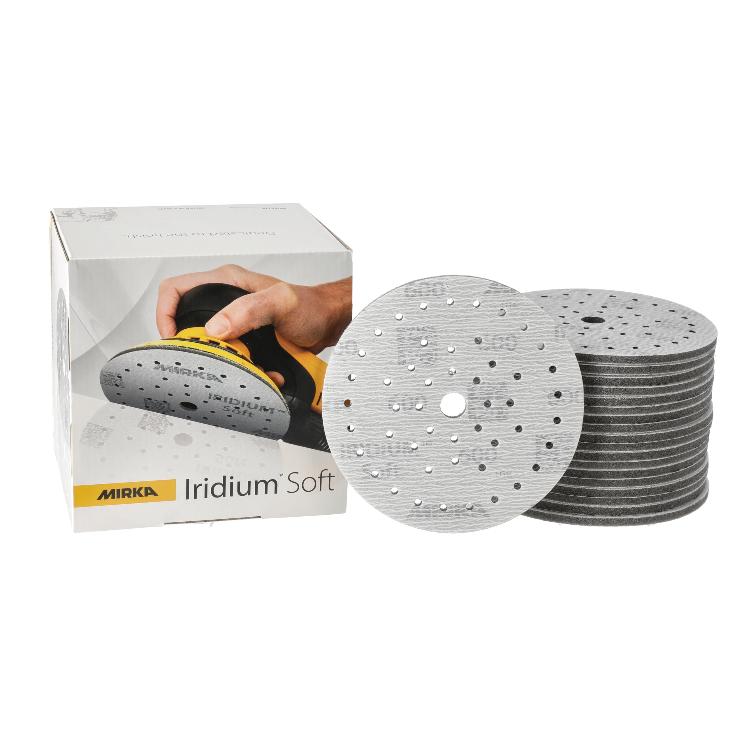 Mirka Iridium Soft discos lijadores Ø 150 mm/grano P600 / cierre adhesivo Multifit / 20 piezas/abrasivo con base de espuma para lijado preciso en seco, lijado de laca transparente, acabado