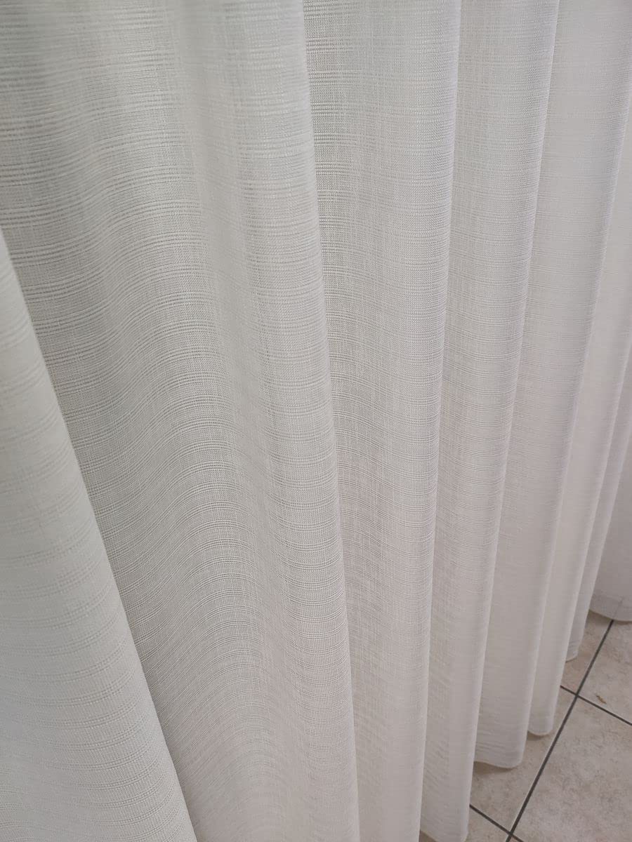 Tenda In Bouclè Di Lino Beige Con Balza Orizzontale | Venduta A Metraggio (Altezza 300 Cm) | Tessuto Lavabile