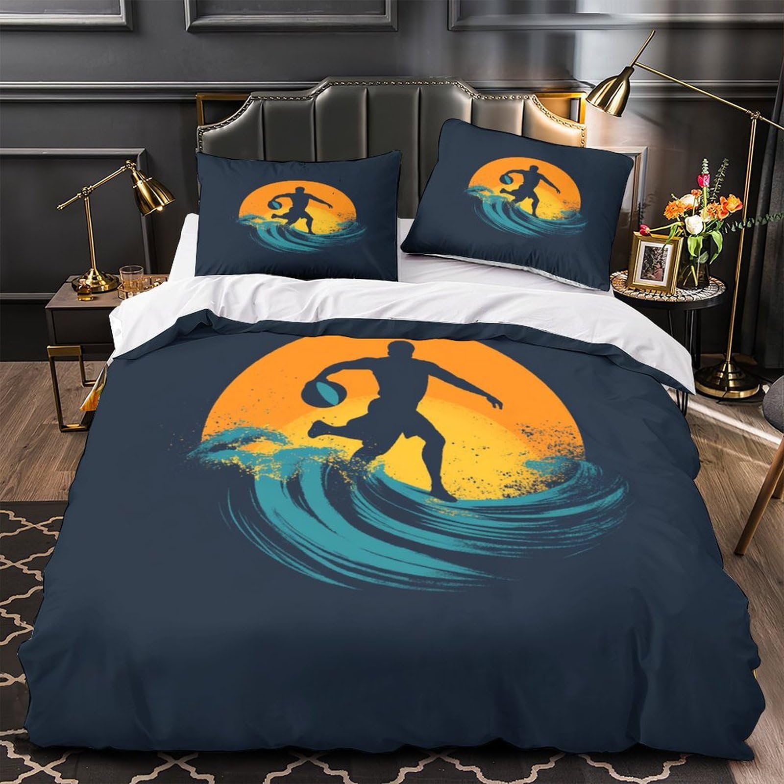 Housse de Couette Surfeur 3D 135x200cm pour Lit Simple Garçon