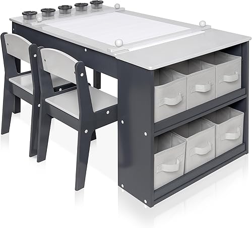 Miniatura 10 de Milliard Juego de mesa de arte para niños con sillas para sala de juegos, mesa de actividades de madera para manualidades y juegos con cubos de