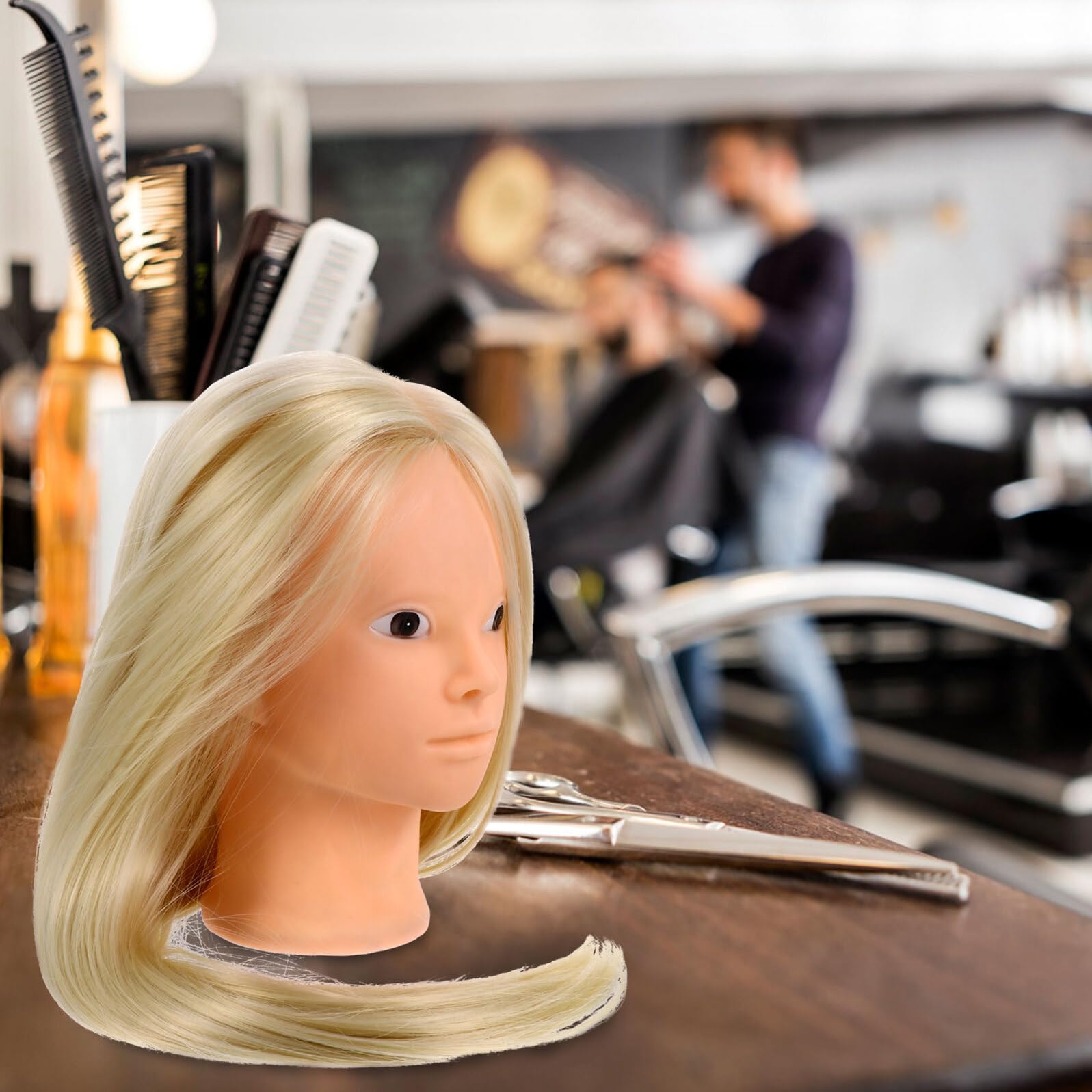 Zerodeko Testa di Manichino per Parrucchieri con Capelli Sintetici e Supporto per Esercitazioni di Taglio Treccia e Acconciature per Studenti e Professionisti