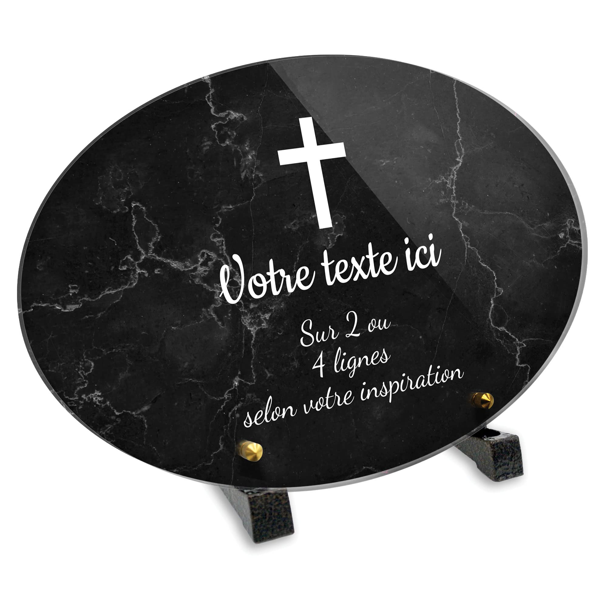 Owalna płyta nagrobna z pleksi wzór chrześcijańskiego krzyża, różne rozmiary, grubość 6mm, spersonalizowana w wielu liniach 30x20 cm