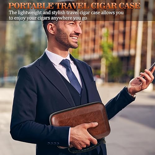Miniatura 8 de Estuche Humidor de Puros de Viaje, Bolsa Portátil para Puros con 4 Tubos para Puros, Estuche de Cuero para Puros Incluye Cortador Recto, Cortador en