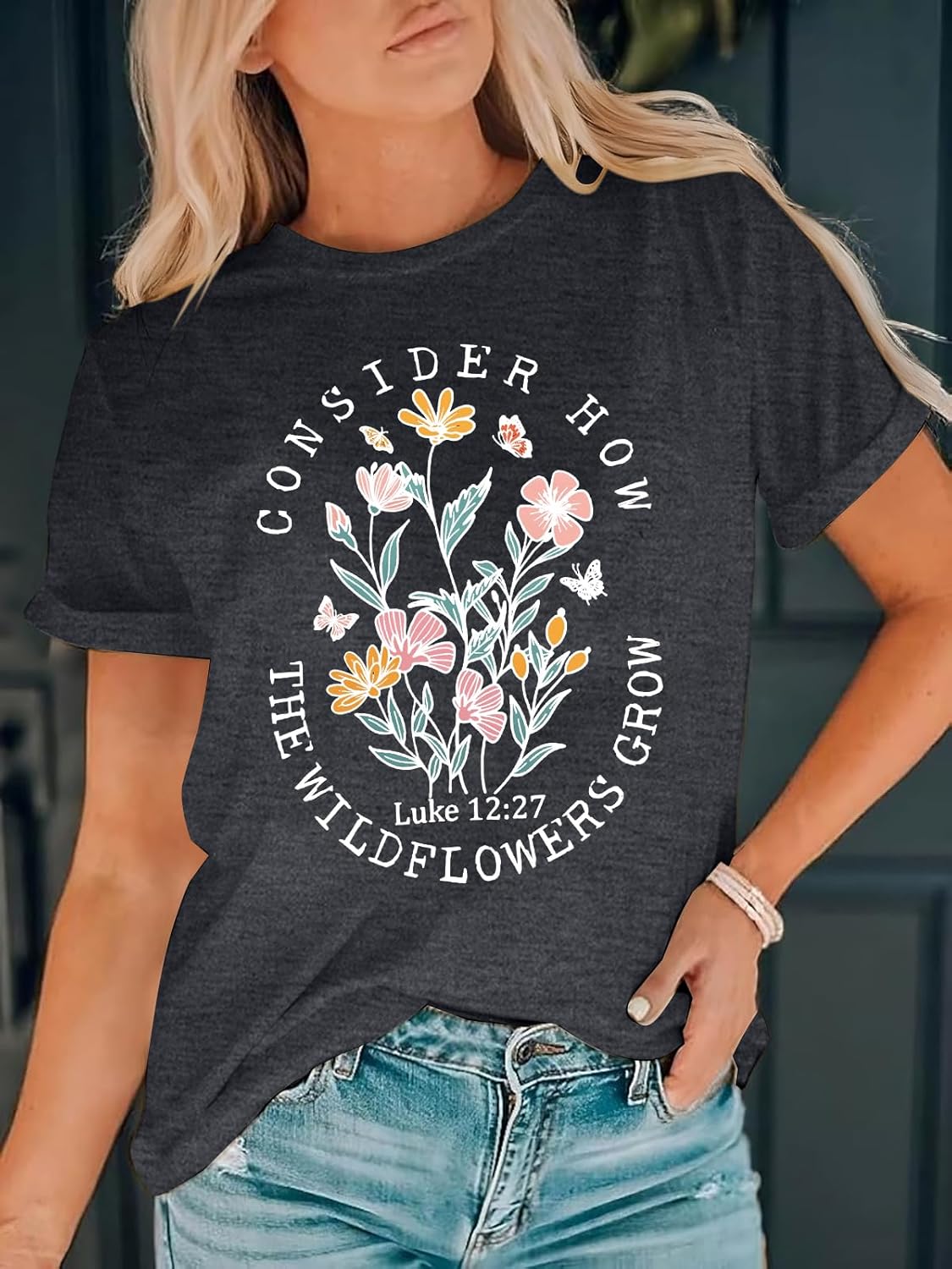 Christian Shirts for Women Vintage Bible Verse Boho Wildflowers T Shirts Floral Graphic Tees Religious Crewneck Tee Tops - Image 2