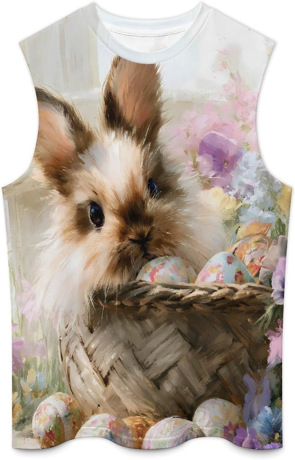 Easter Bunny and Colorful Eggs Men Summer Sleeveless Crew Neck Top 5XL