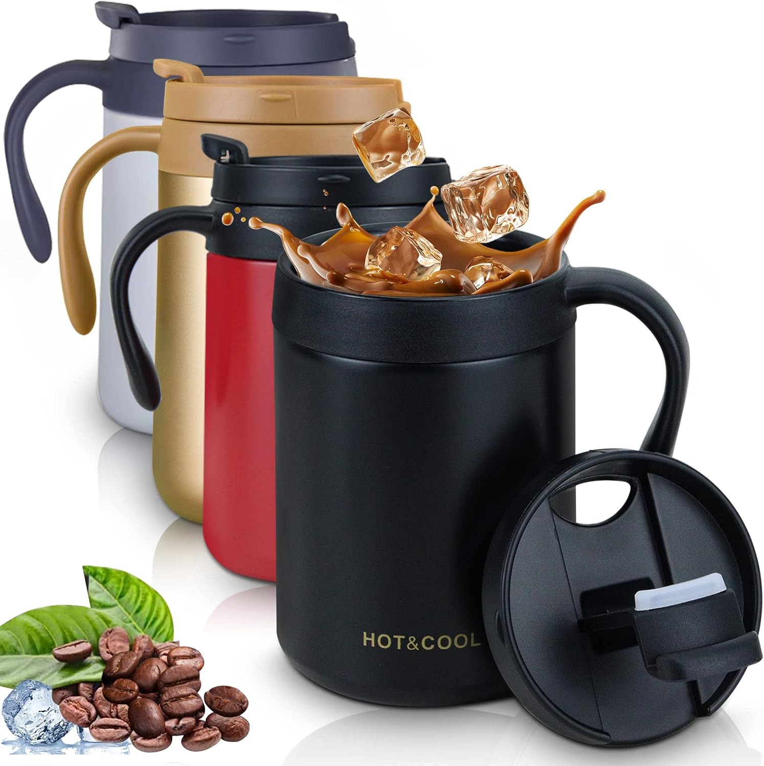 Coffee Cup, 17oz/500ml Insulated Travel Mug, Double Wall Vacuum ...