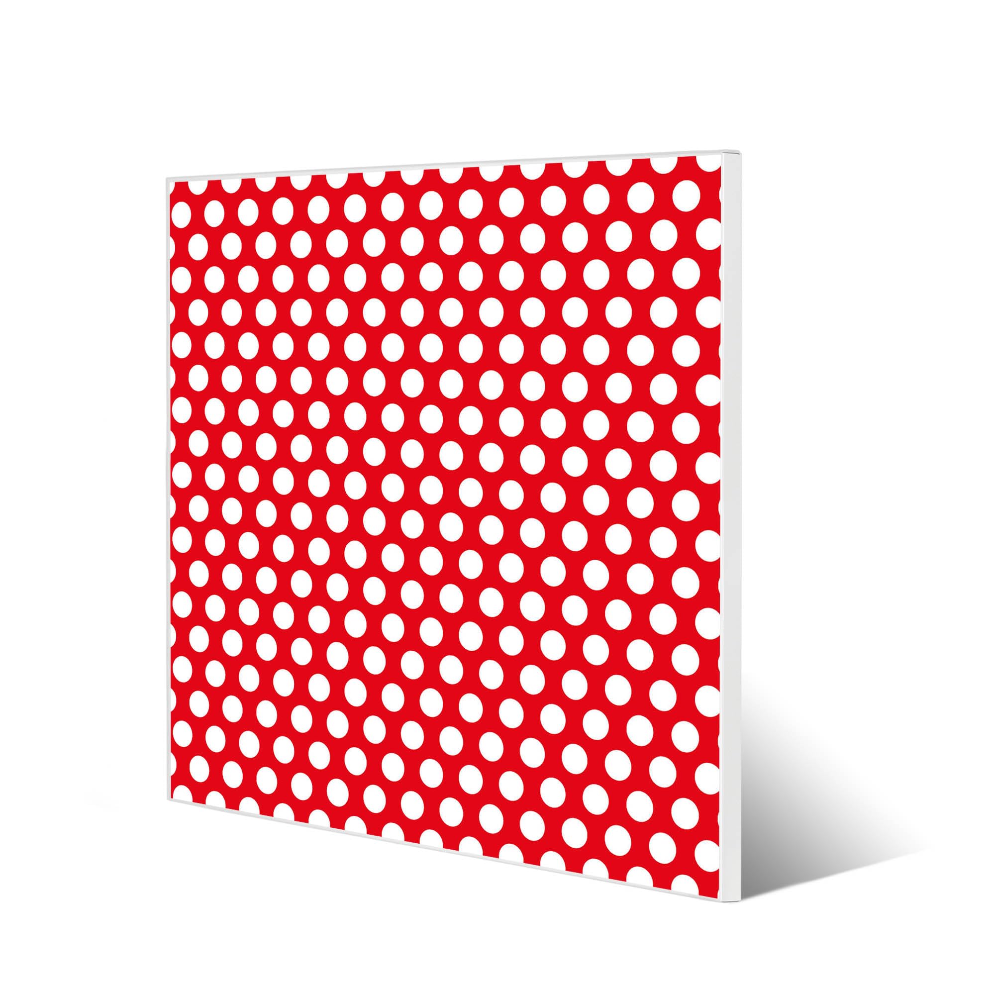 banjado Magnettafel 50 x 50 cm/Magnetwand aus Metall/Magnetpinnwand als Memoboard/Pinnwand Magnettafel Küche, Büro, Kinderzimmer inkl. 4 Magnete & Montageset - Motiv Punkte Rot