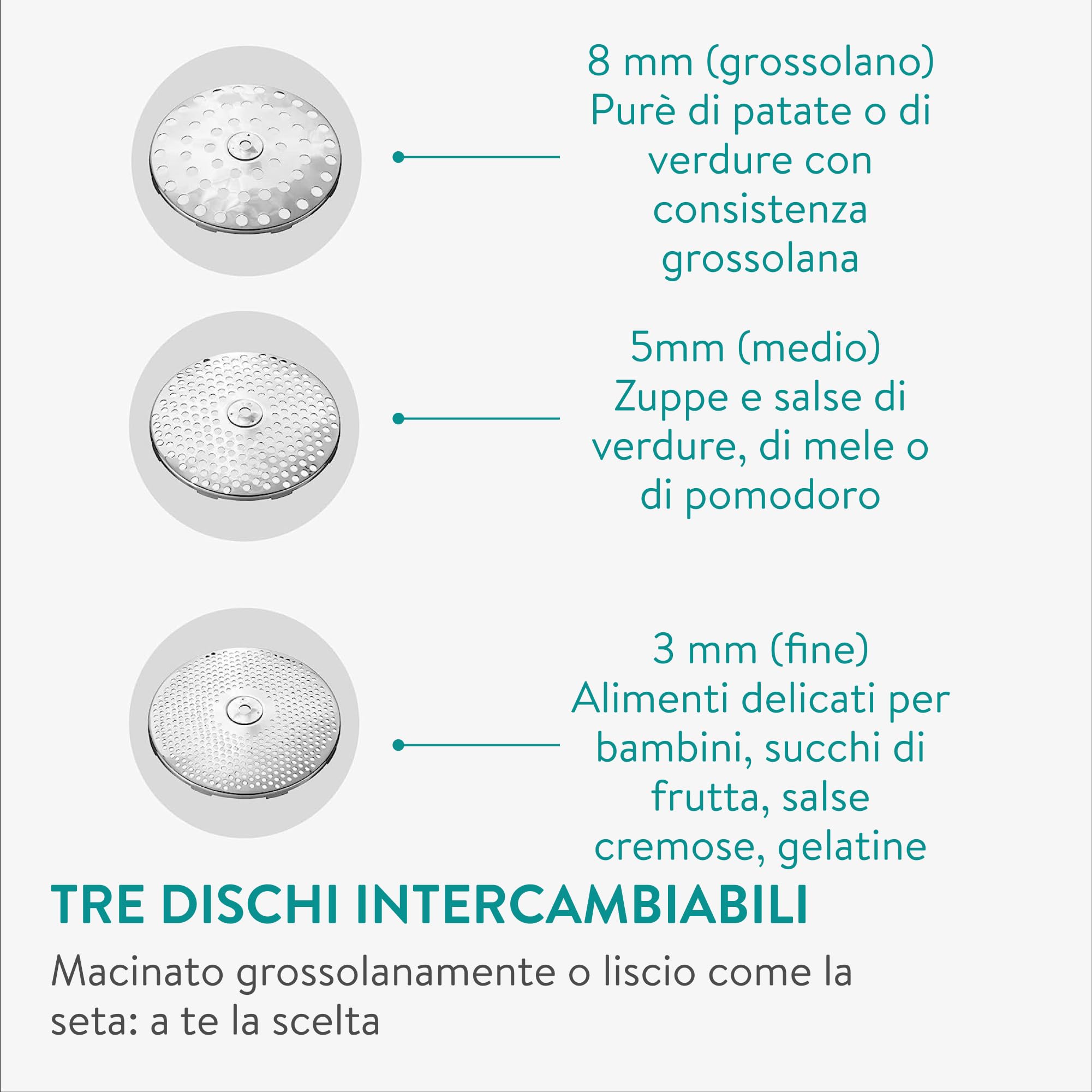 Navaris Passaverdure Manuale in Acciaio Inox Ø 20,5 cm - Passapomodoro Manuale e Passaverdura - Passa Verdure a Mano con 3 Dischi - Passatutto per Frutta Purè Salse Zuppe Vellutate