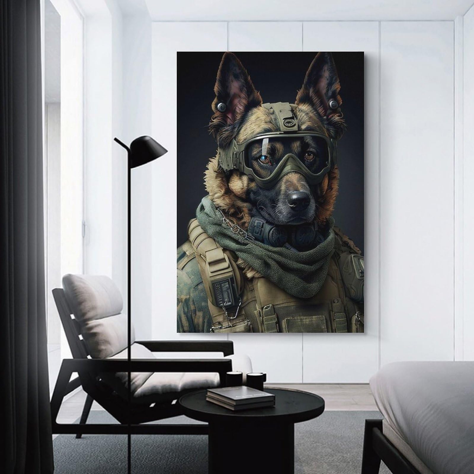 Junmoney War Dog Canvas Wall Art, 20x30inch(50x75cm), for Bedroom, Guest Room Or Reading Nook, Decorative Wall Art for Cosy Rooms