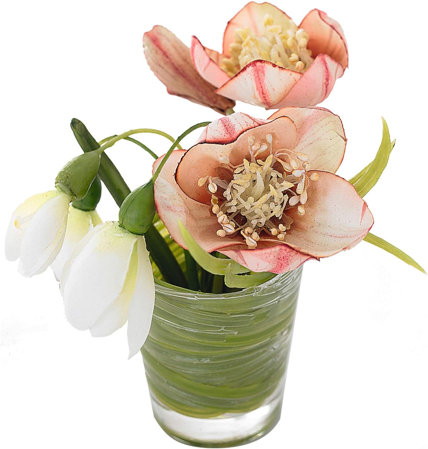 BLOOM Flower of The Month January โ Artificial Pink Purple Hellebore & Snowdrop Flower Arrangement, Faux Silk Flowers That Look Real, Home Decor Centrepiece, Fake Foliage, Gift For Her, Vase Included